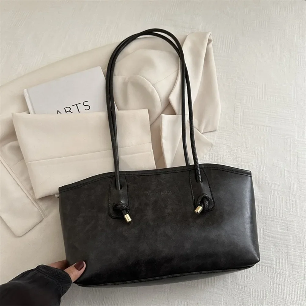 Trend PU Leather Work Shoulder Bag Large Capacity Simple Female Crossbody Bag Solid Color Commuting Bag Women Female