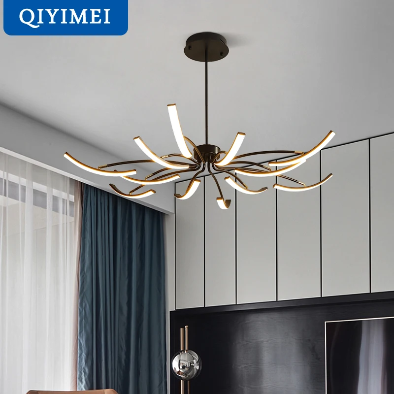 Modern LED Chandelier For Bedroom Study Hall Living Room Gold black Indoor Lighting Lamps Luster Black White Fixtures