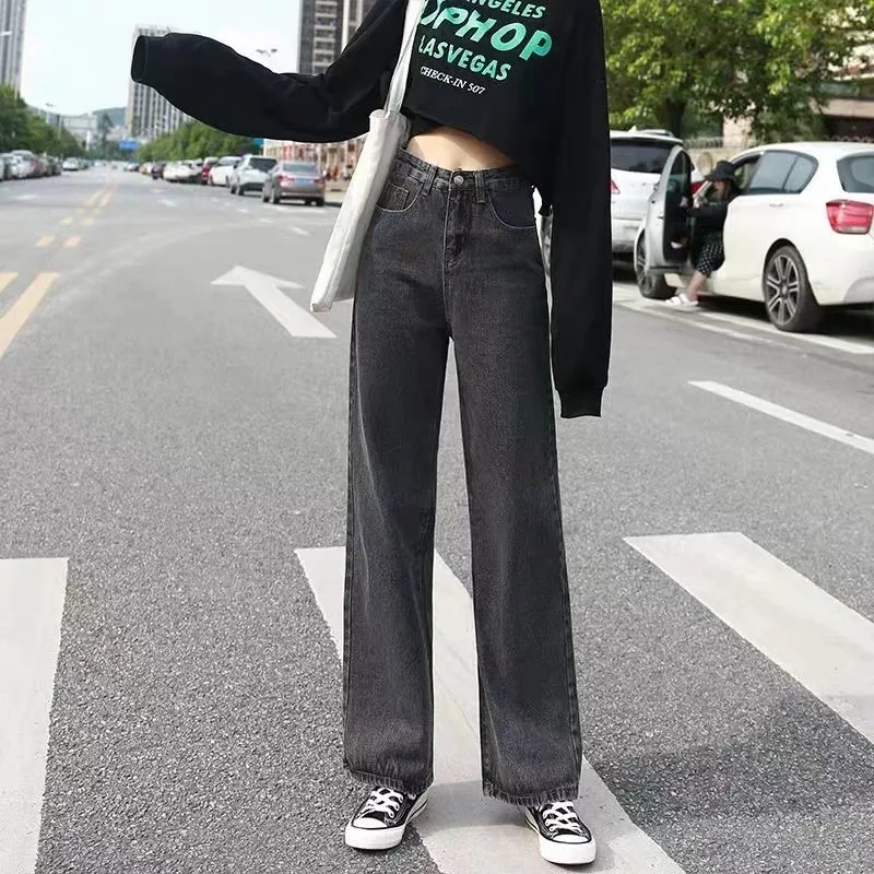 Women High Waist Wide Leg Straight Jeans Autumn Winter
