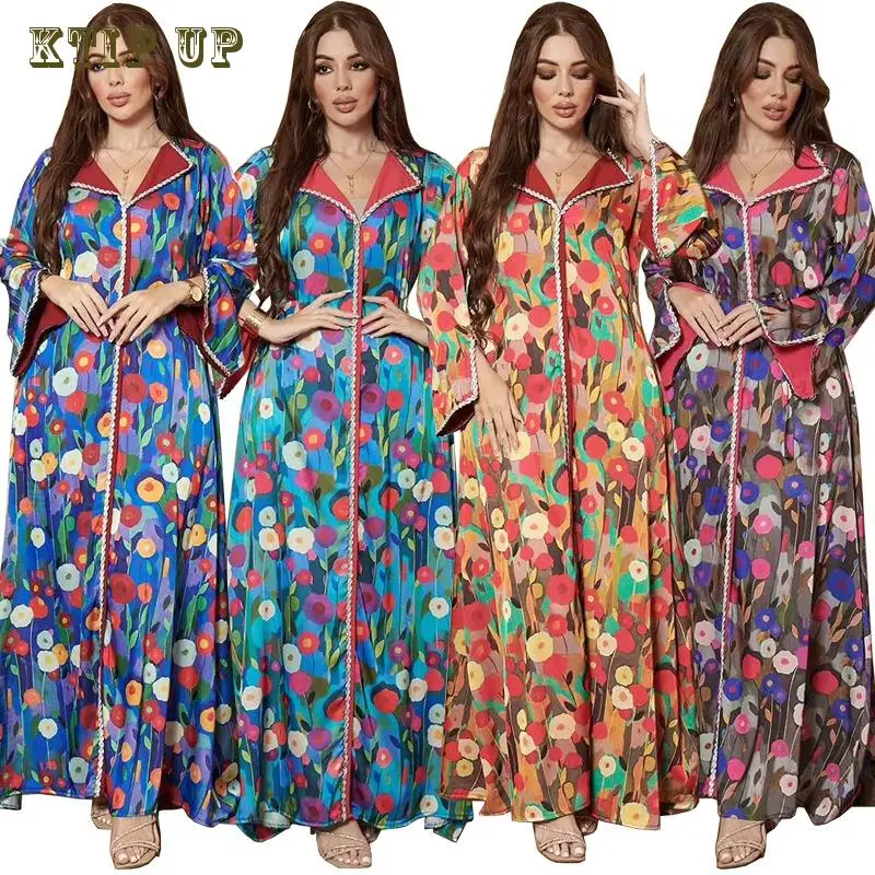 

Платье с принтом Саудовская Аравия Дубай мусульманское платье атласные нашивки жареная тесто бриллианты модная Марокканская абайя турецкое мусульманское платье