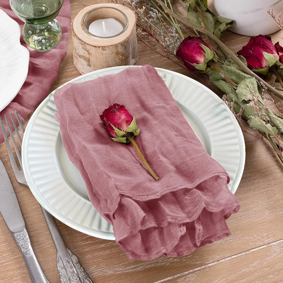 31.5IN X 118.11IN Christmas Table Runner, Rustic Polyester Cheesecloth Tableclot