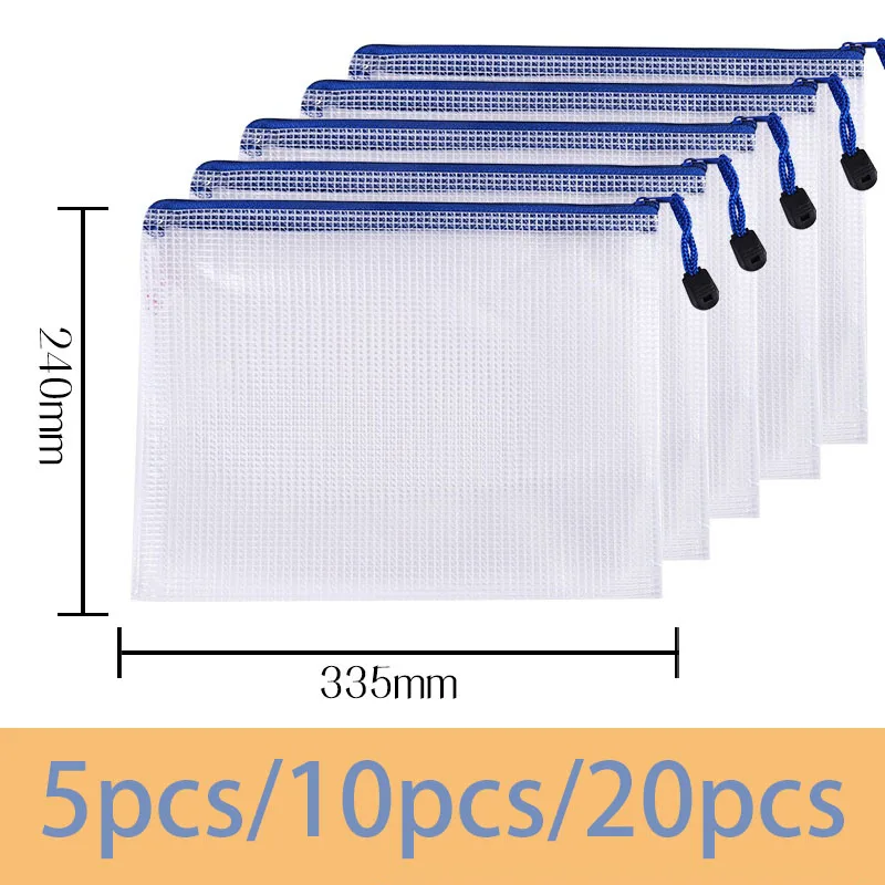 5pc A4 / a5 / a6 Mesh Zipper Pochette Document Bag Imperméable à l'eau Zip  File Dossiers École Offic