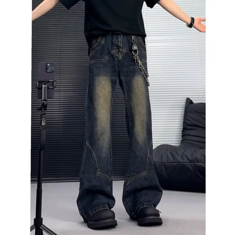 American Spring and Autumn Street Men and Women Trendy Personality Straight leg Jeans Couple Loose and Skinny Retro Casual Pants 2