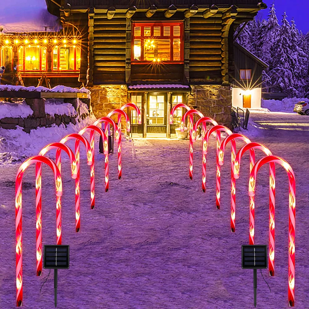 Solar Christmas Candy Cane Lights Outdoor Waterproof Christmas Day Light Pathway Marker Candy Lights Garden Passage Decoration