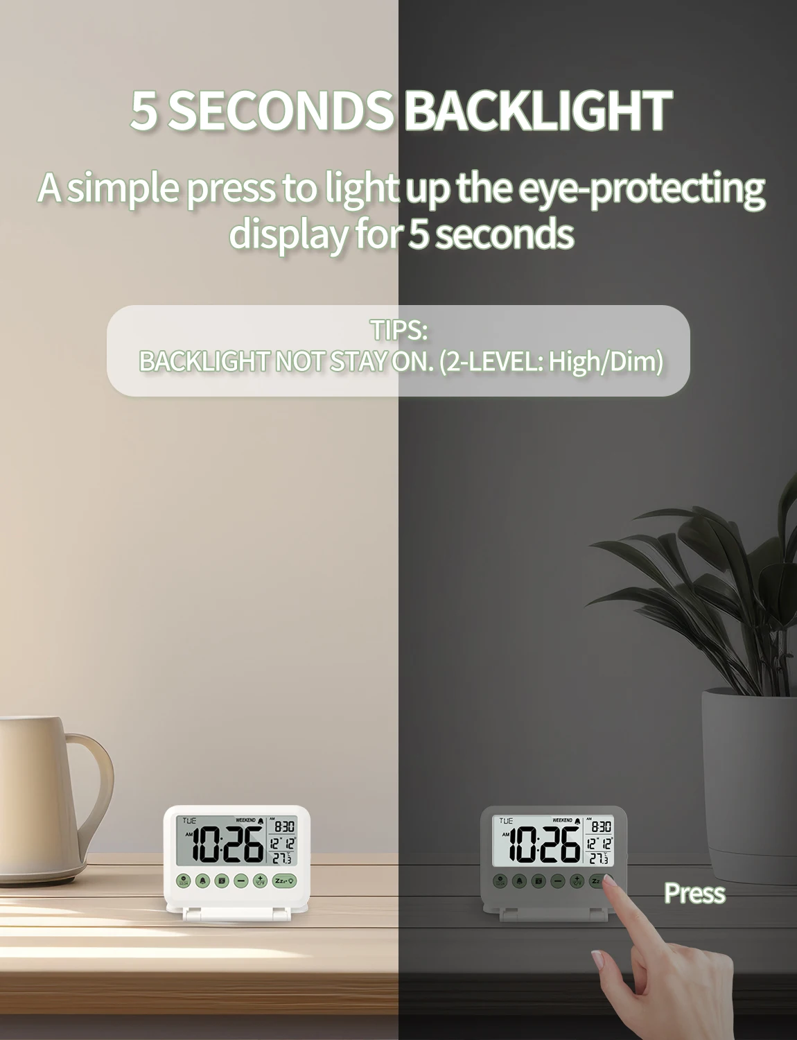 Folding Table Alarm Clock with Backlight Temperature Date Display LCD Electronic Travel Alarm Clock for Students and Adults Digital Clock Table Clock LCD Digital Clock