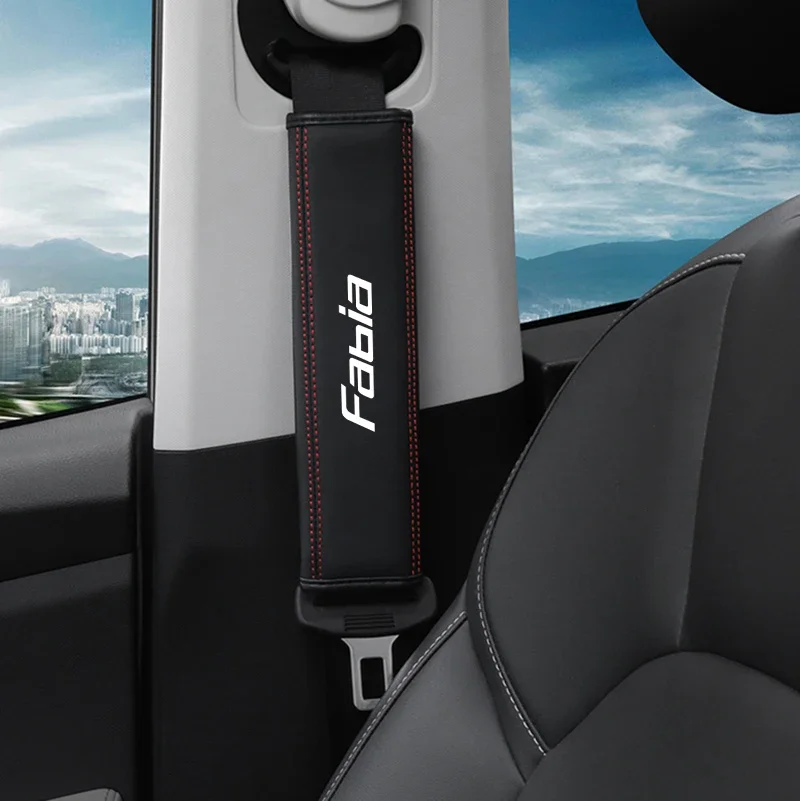 1pc Cowhide Car Interior Seat Belt Protector Cover Auto Accessories For Skoda Fabia