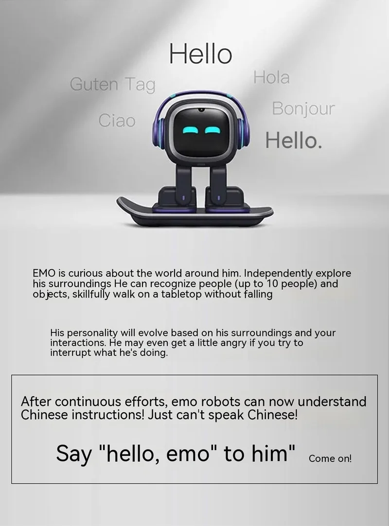 Emo True AI Pet Robot, Animal de Estimação com Inteligência Artificial, Machine Learning, Comando de Voz, Reconhecimento Facial