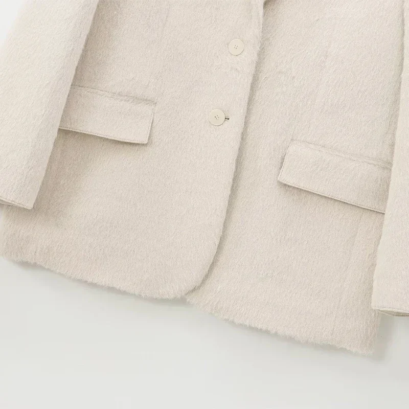 White Mohair Blazer Coat Women Loose Lapel Single-breasted Long Sleeve Thick Warm Jackets 2025 New Office Lady Street Outerwear 20 White Mohair Blazer Coat Women Loose Lapel Single-breasted Long Sleeve Thick Warm Jackets 2025 New Office Lady Street Outerwear