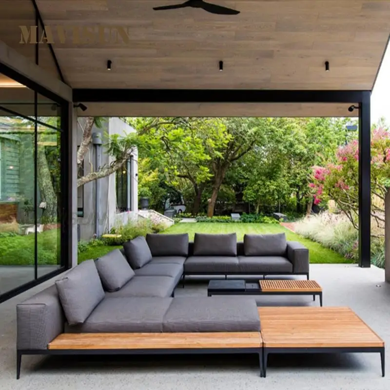 Patio Furniture Set Outdoor Sofa For Courtyard Garden Hotel Balcony Waterproof Sunscreen Fabrics Sofa Coffee Table Combination