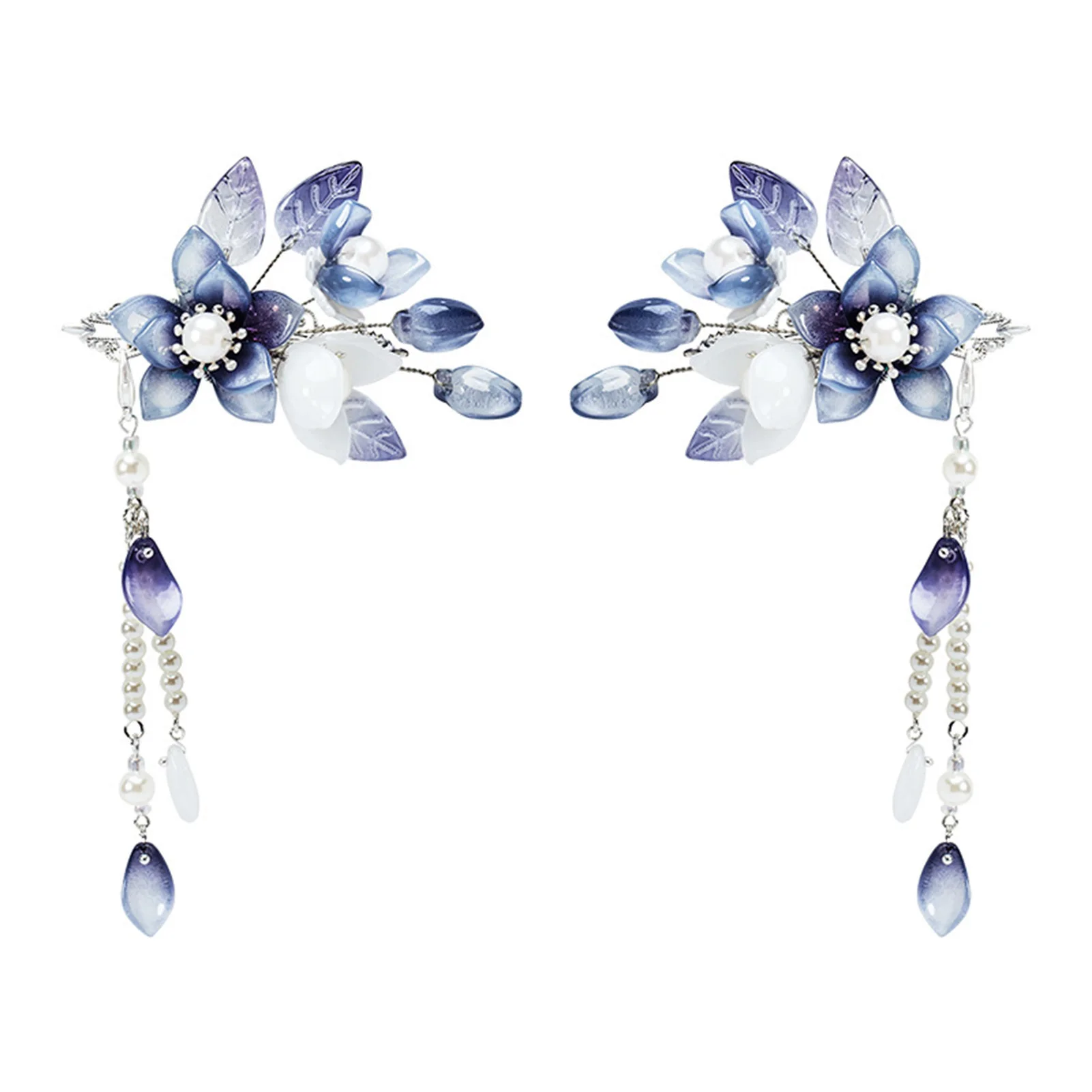 2 Stück Feenhafte Perlen-Haarspangen für Mädchen, Chinesisches Hanfu Haaraccessoire, Quasten-Blumen-Braut-Haarnadeln, Vintage-Tiara-Schmuck – Detail 5