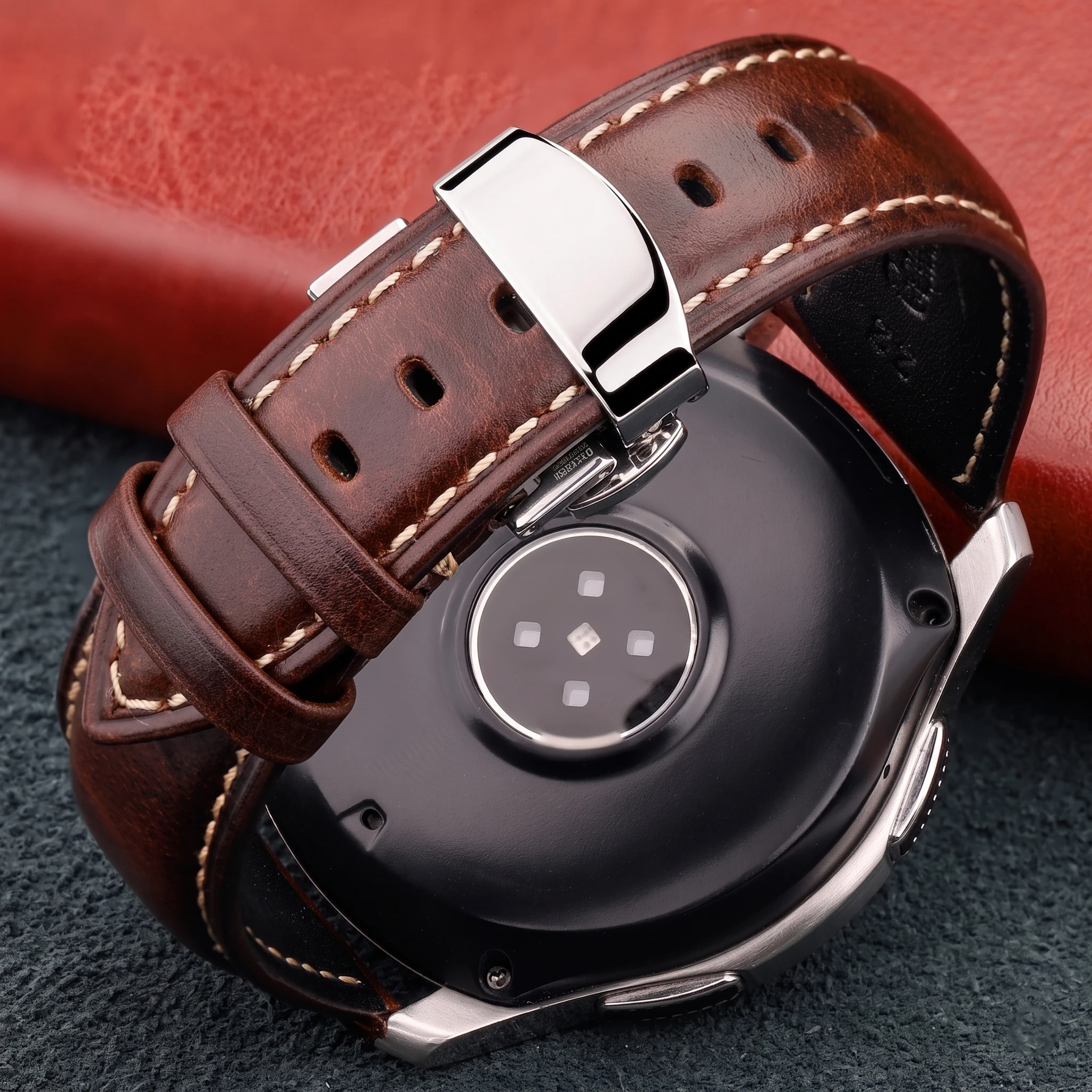 Premium Top Grain Leather Smart Watchband with Quick Release and Butterfly Buckle Design