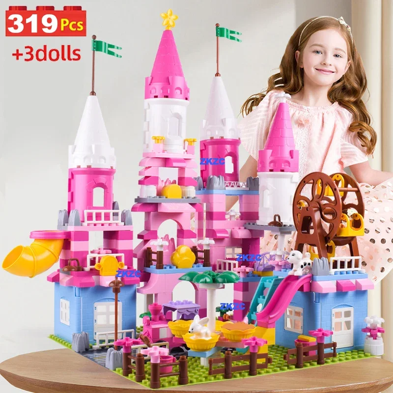 

Summer Double-storey Villa House Ferris Wheel Building Blocks Slide Brick Educational Toys For Children Christmas Girls Gifts