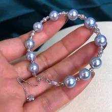 

COLORFISH 18K Gold Bracelet 8-8.5mm Akoya Natural Water Bluish Gray Saltwater Pearl Jewelry