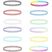 12 pièces coloré cou tatouage tour de cou élastique femmes collier Punk tatouage tour de cou extensible collier bijoux filles Sautoirs colliers 3