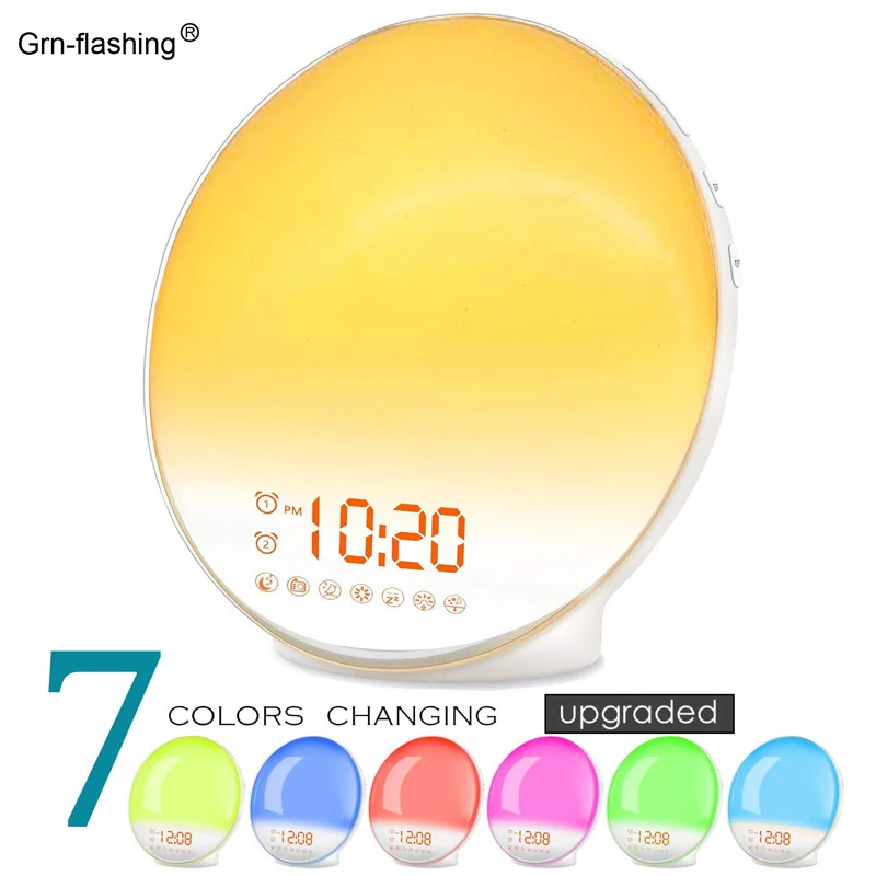 

LED Electronic Alarm Clock Light Simulates Sunset Natural Wake-up Light USB Colorful Atmosphere Bedside Lamp for Bedroom