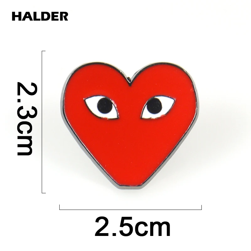 HALDER Cute Red Heart Enamel Pins Heart Shape With Eyes Brooch