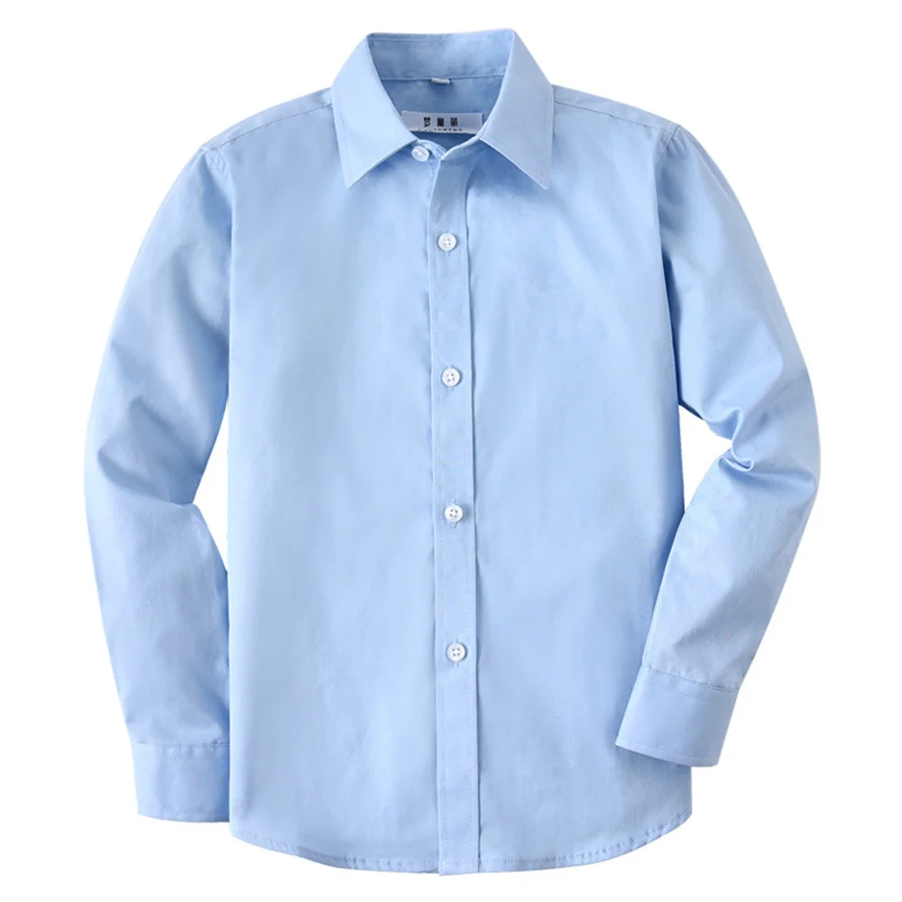 Summer Autumn children's long sleeved cotton shirt blue White for boys and girls school Uniform students shirt Children Clothes