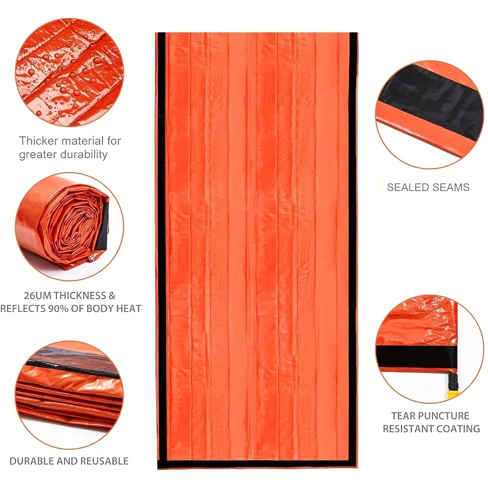 3-piece emergency sleeping bag set (including 1 sleeping bag, 1 survival whistle, and 1 storage bag), survival shelter bag, Mail 6