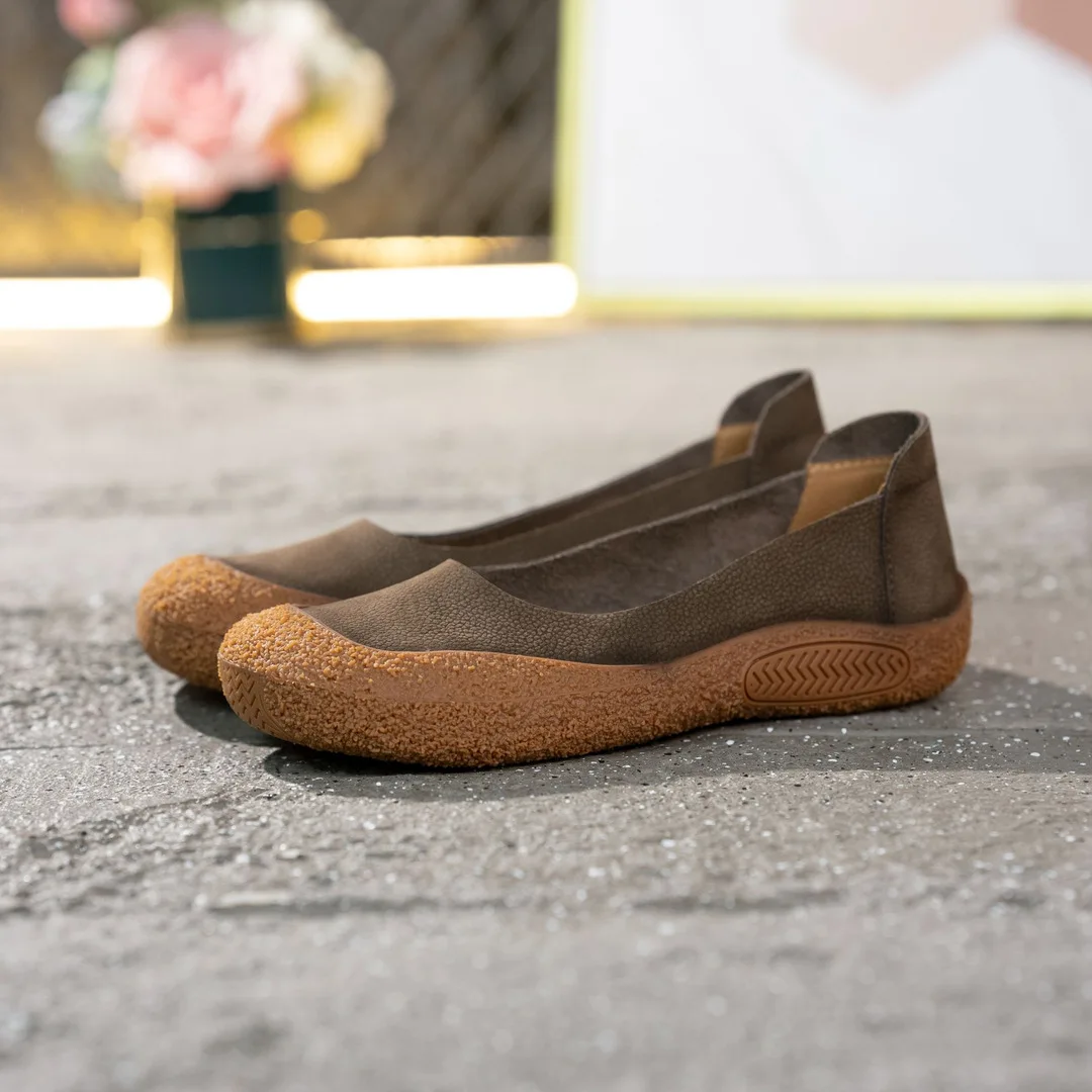 Careaymade 여성용 진짜 가죽 신발, 넓은 앞코, 계절용 소가죽, 레트로 캐주얼, 편안한 소프트 솔, 소프트 탑