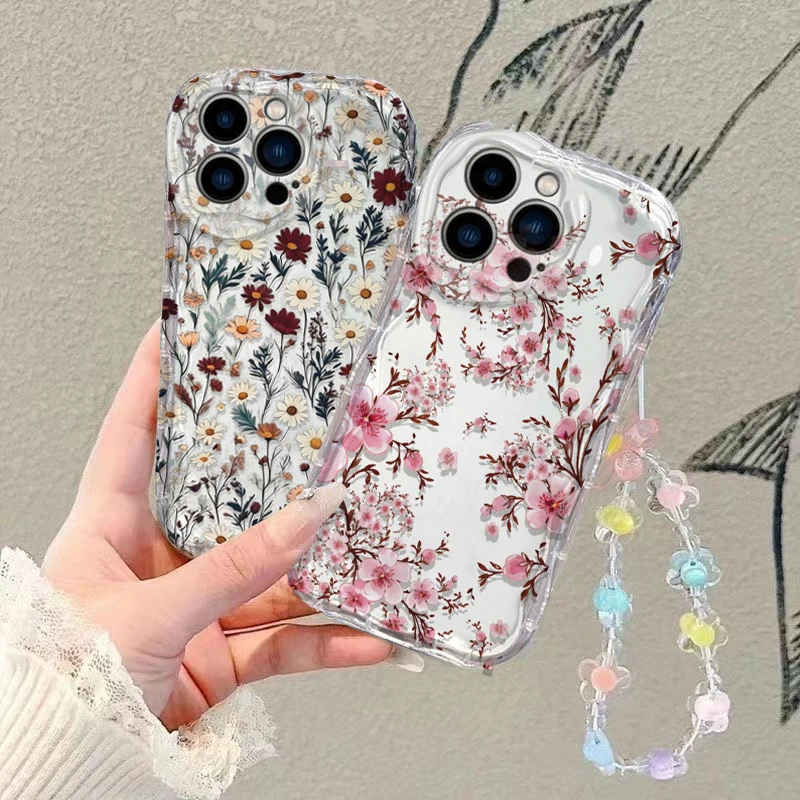 Daisy Floral Chain Silicone Case - Soft Protective Cover
