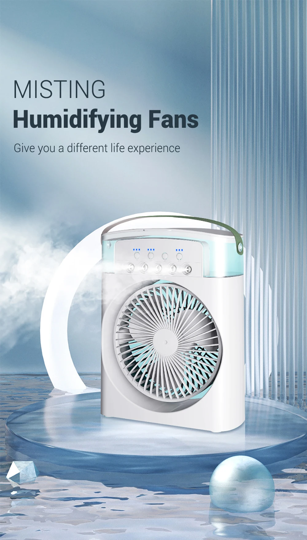 Description Picture 2 of itemPortable Air Conditioner Fan Humidifier Fan Mini Cooling with 7 Colors LED 1/2/3 H Timer 3 Mode Air Cooler Camping Home Bedroom