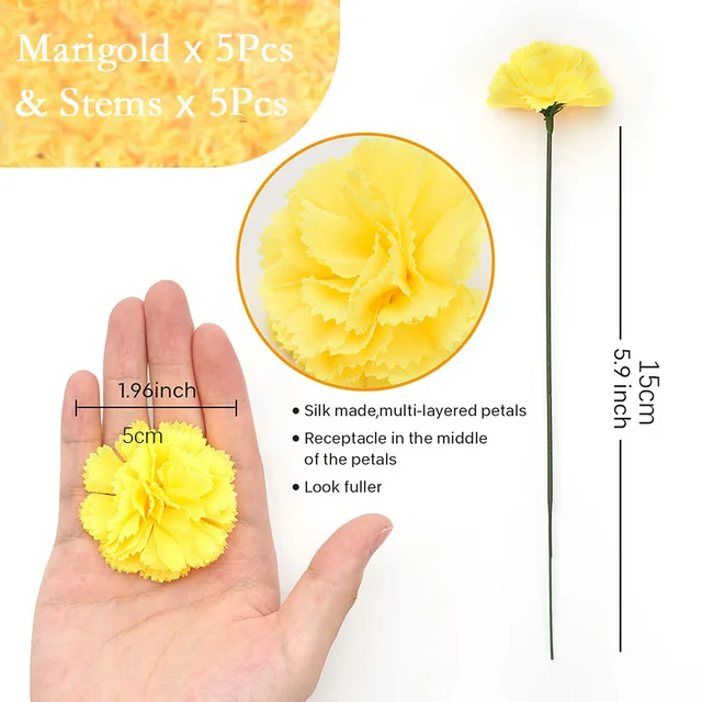 Bulk Marigold Flowers Heads Artificial Silk Flower Indian Day of The Dead DIY Home Diwali