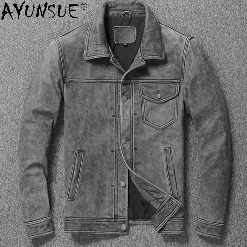 

AYUNSUE Genuine Leather Motorcycle Jacket Real Cow Leather Jackets Vintage Leather Coat Slim Sheepskin Coats Casaco De Couro SGG