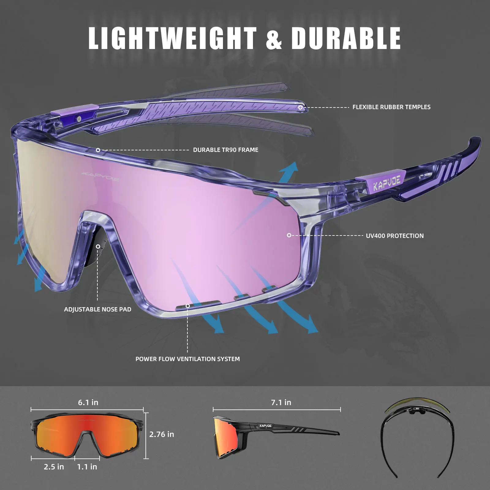 Kapvoe 3lens Cycling Glasses for Men MTB Sunglasses Mountain Bike Bicycle Eyewear Women Sports Goggles Road Speed Skating