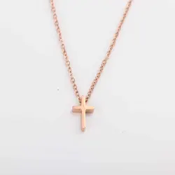 Elegant Mirror Polished Stainless Steel Cross Necklace with Bead Charms - Perfect Gift (Rose gold color)