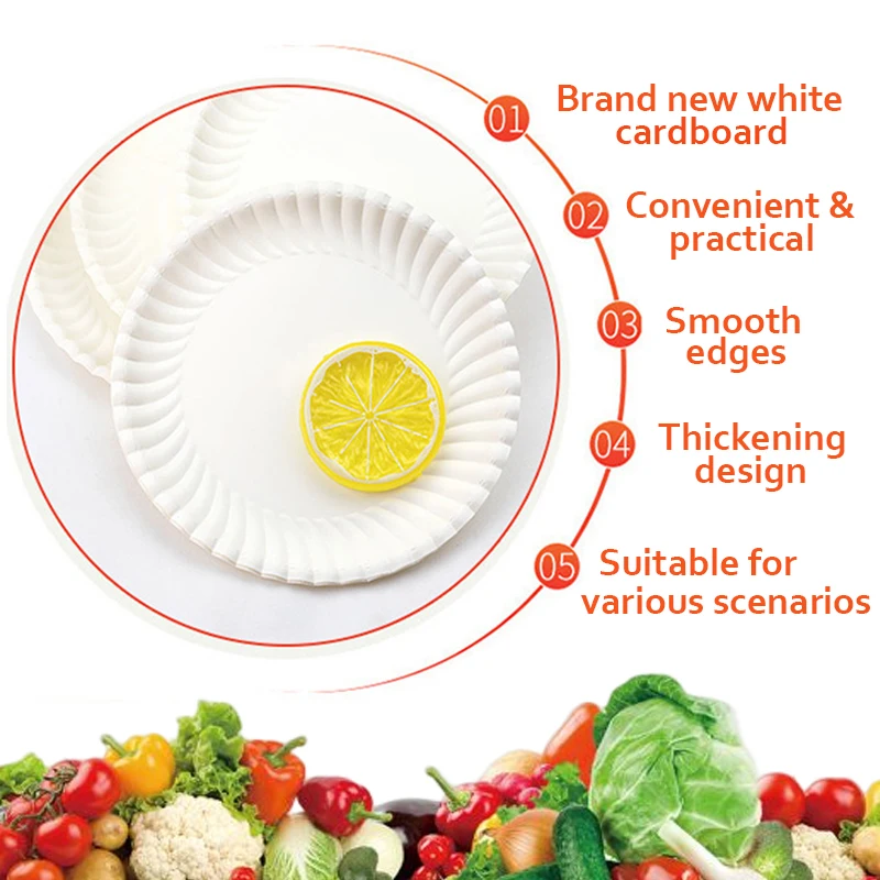 Disposable Paper Plate, White Cardboard, Thickened Cake, Fruit