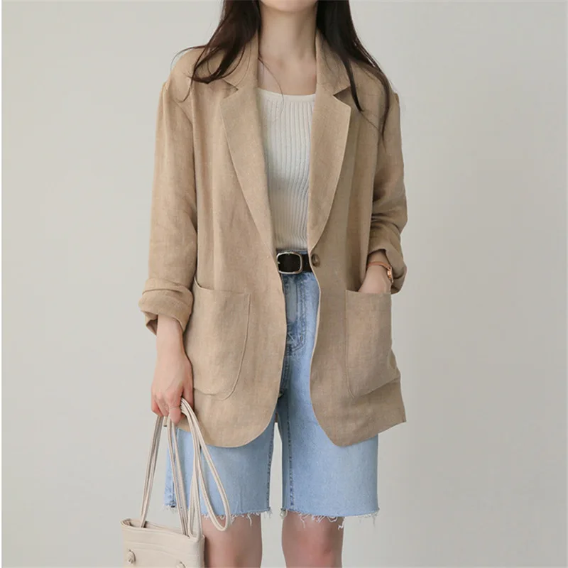 Spring Autumn Thin Women's Linen Suit Jacket Plus Size Leisure Jacket Women's Tops Korean Fashion Loose Coat Office Women New new 2021 spring autumn plus size tops