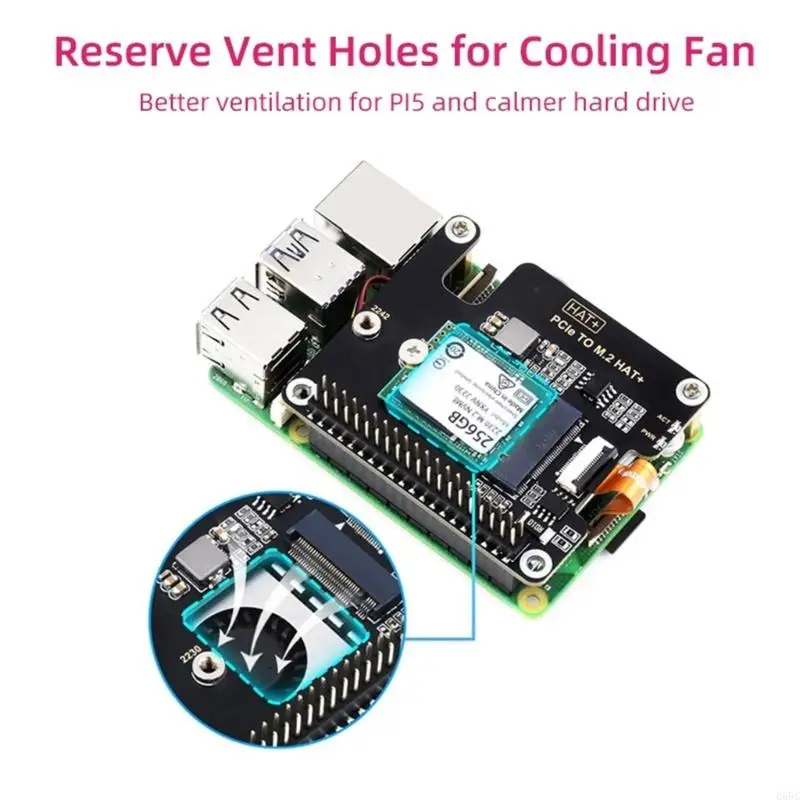 E65C For Pi 5 PCIe to M.2 HAT NVME High Speed Expansion Board with 16Pin Cable GPIO Header Support Active Cooling for RPI 5