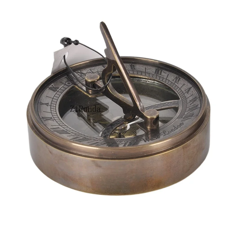 *Retro Nostalgic Brass Solid Copper Sundial Compass Multifunctional Western Antique Ornament