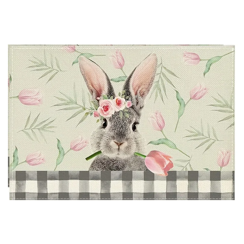 Juego De 4 Anteles Individuales De Conejo De Pascua, Lavables, De PVC