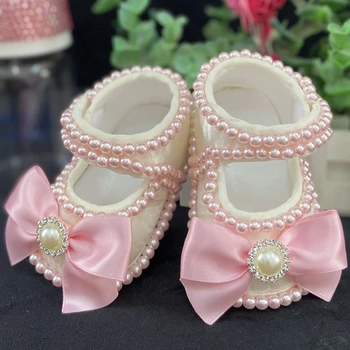 Dollbling Lace Surface Baby Girls Infant Newborn Princess Shoes First Walkers Sparkly Glitter Soft Bow Buckle Toddler Shoes 1
