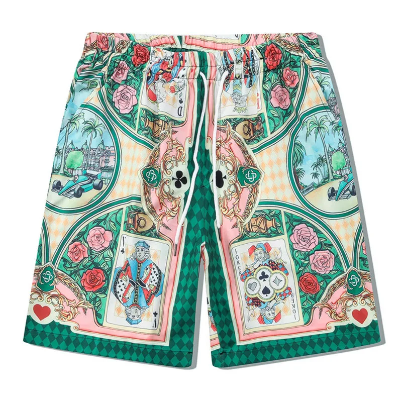 Summer Hawaiian Beach T-Shirts+shorts Sets Mens Vintage Poker Graphic Print Tops Hip Hop Casual Loose Short Sleeve 2 Piece Suits