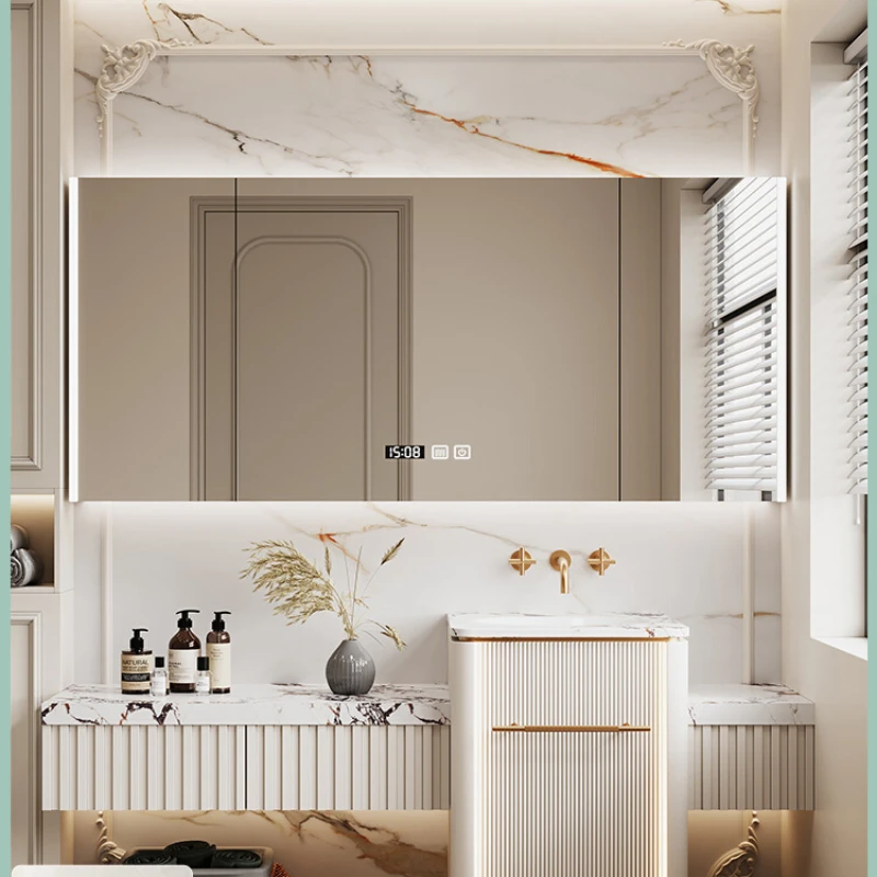 

Pillar rock slab integrated seamless basin floor standing bathroom cabinet combination bathroom