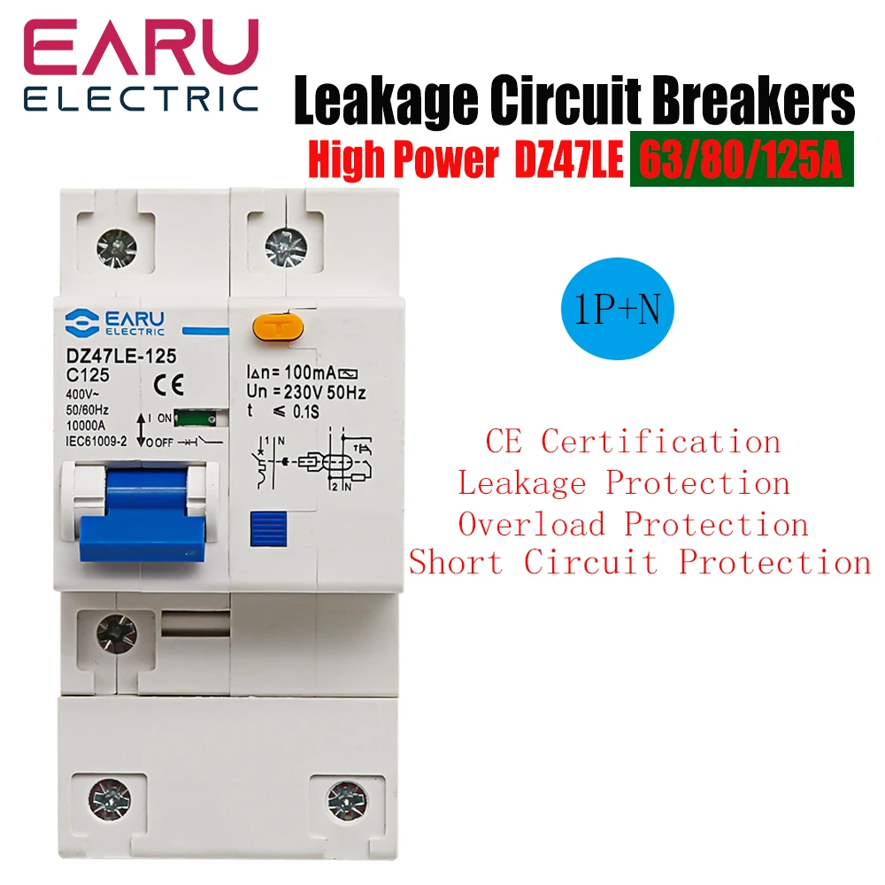 

DZ47LE-125 AC400V Three-Phase Leakage Protector RCBO Overload Short Circuit Protection 1P+N Circuit Breaker Switch 80A 100A 125A