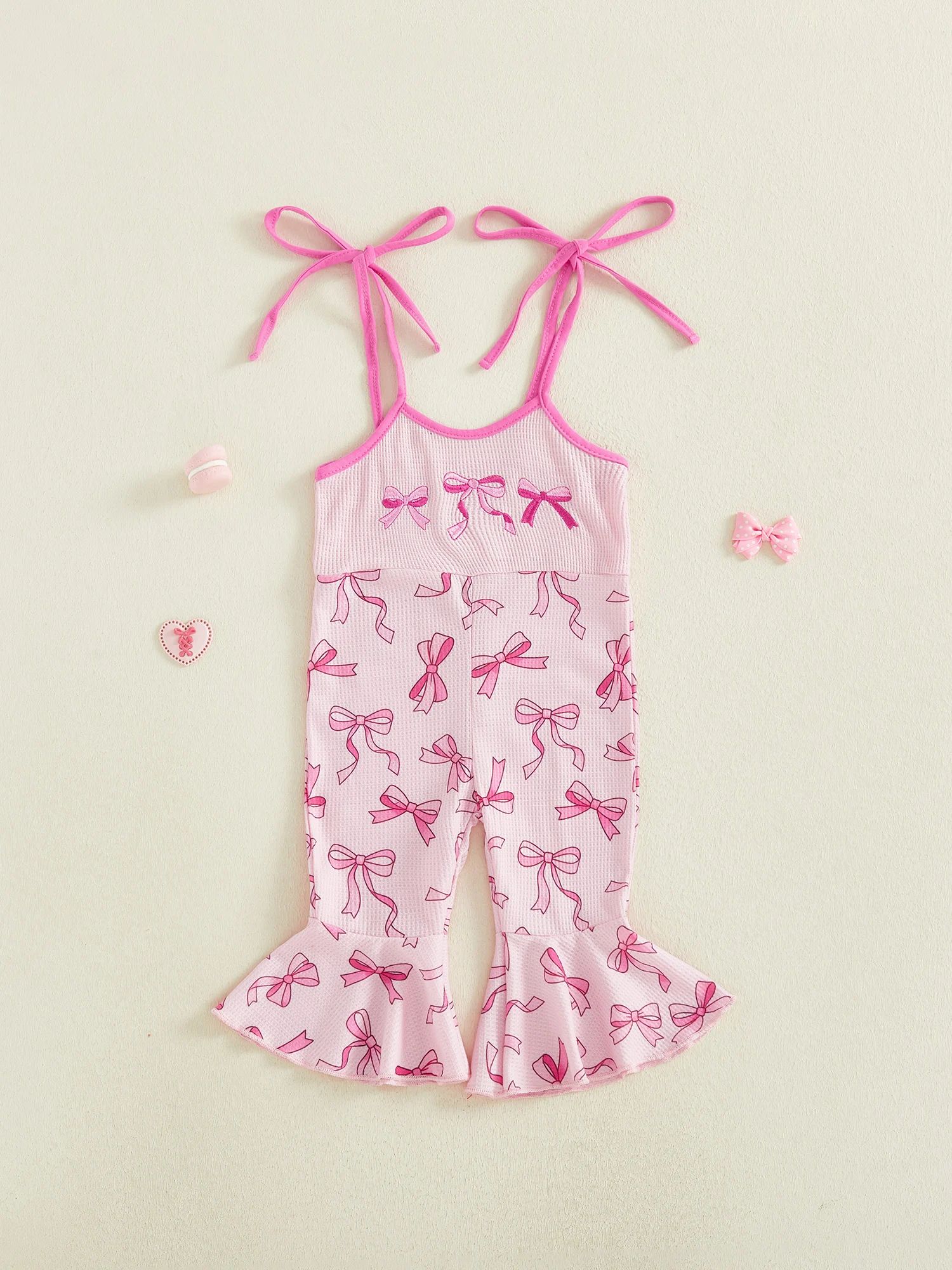 Kids Floral Print Sleeveless Jumpsuit with Adjustable Shoulder Straps and Bow Detail Toddler Flare Pants Romper