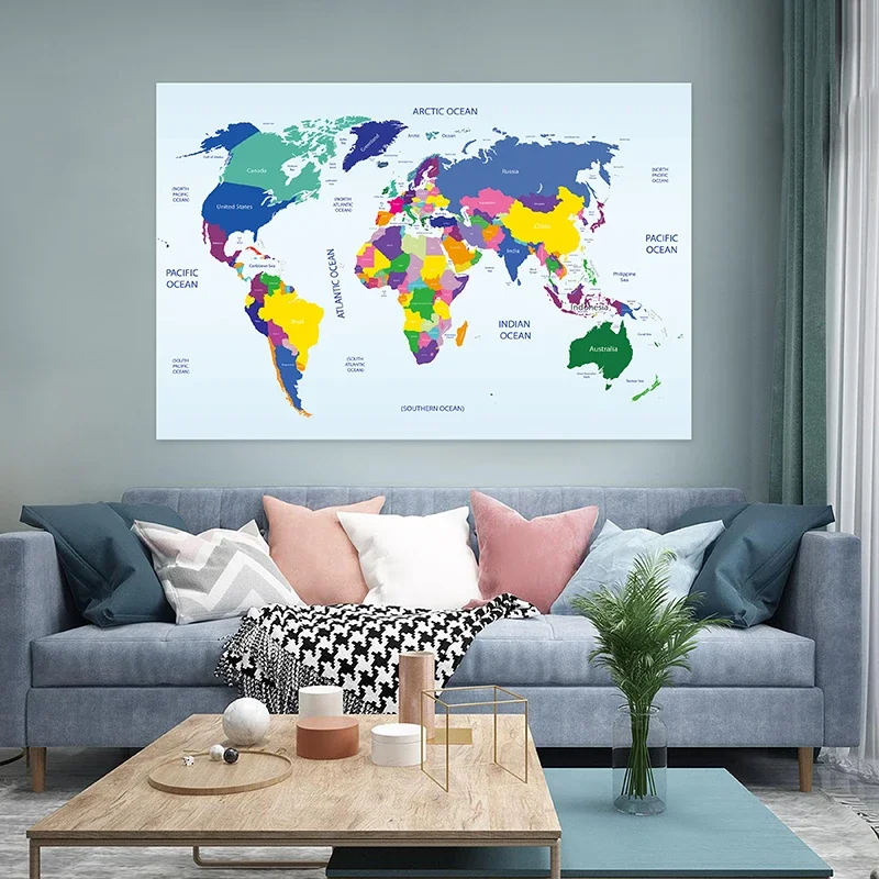 Map of The World 100x70cm Painting Wall Non-woven Canvas Art Poster Modern Decorative Prints Room Office School Study Supplies world map poster