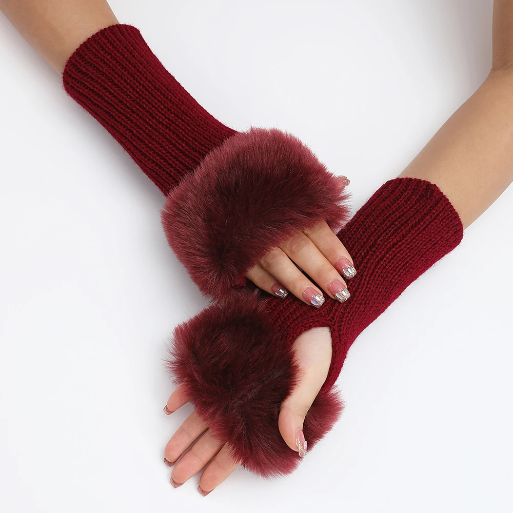 

Winter Knitted Woolen Gloves Thicken Plush Mittens Women's Half finger Warm Gloves Arm Warmer Y2K Fingerless Gloves Unisex