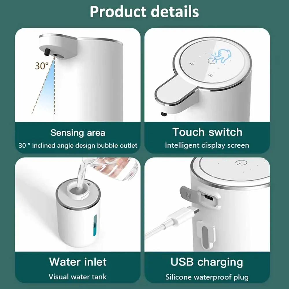 Foam Soap Dispenser Touchless Automatic Soap Dispenser 380ml Sensor IPX5 Waterproof for Bathroom Kitchen