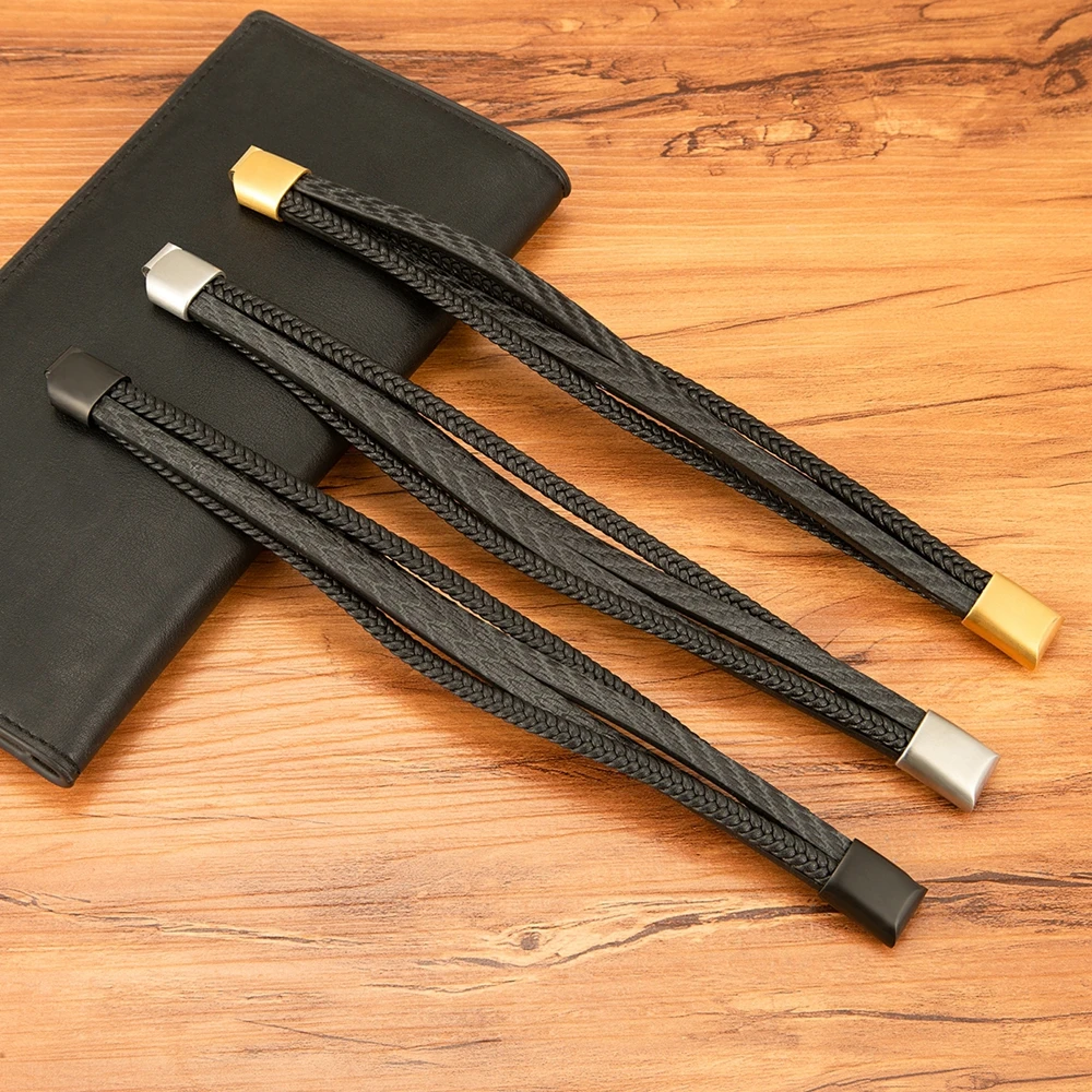 TYO Stylish Feather Pattern Design Multilayer Braid Leather Mens Bracelet Stainless Steel Magnetic Clasp Bangles Jewelry Gift - Image 5