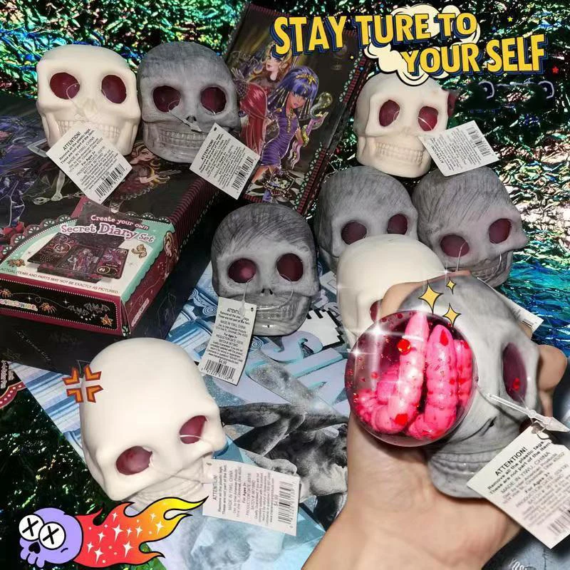 

New Gothic Squeeze Skull Toy Fidget Toys Stress Relief Vent Kneading Decompression Toy Funny Halloween Toys for Children Gifts