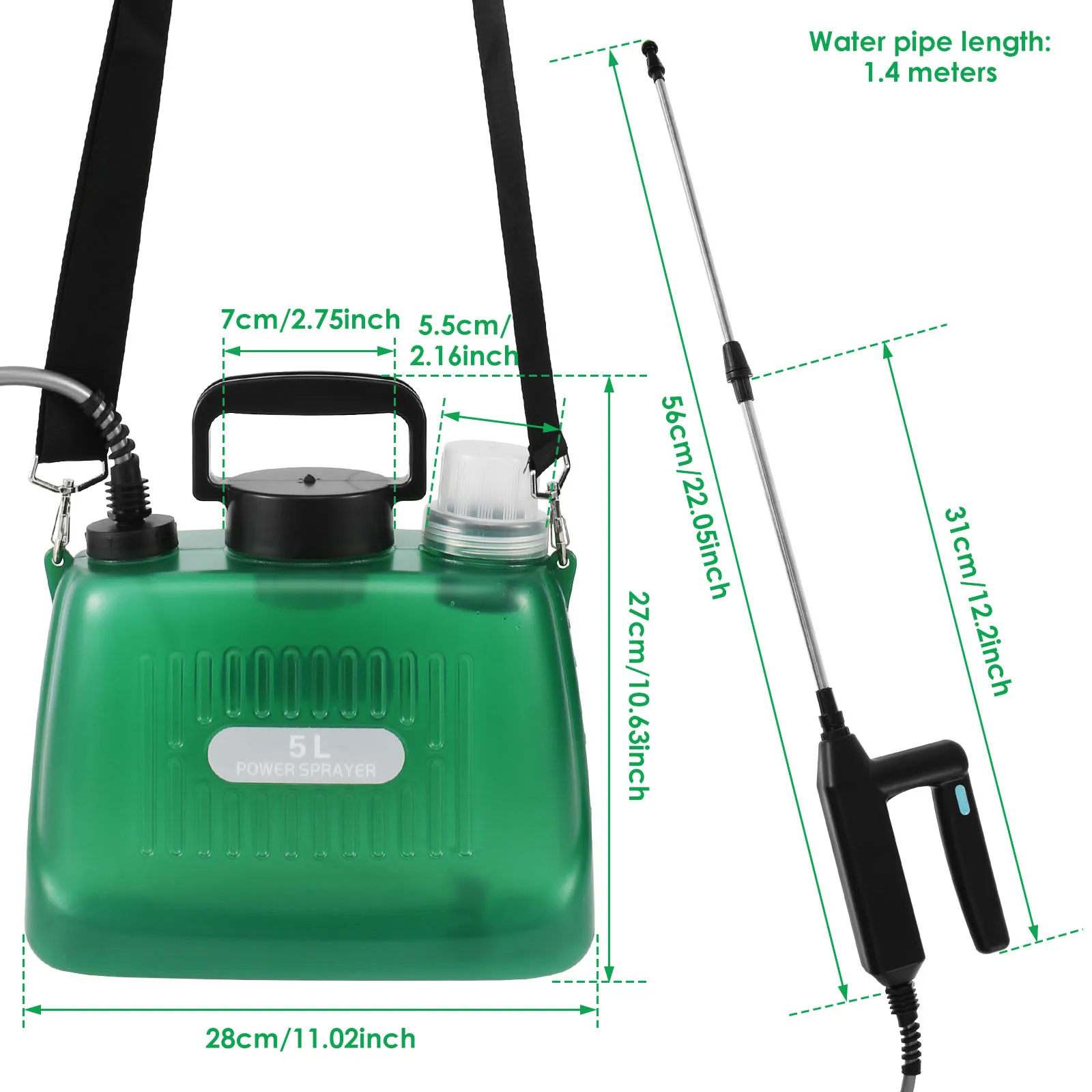 Description Picture 4 of item5L Electric Powered Sprayer Light Shoulder-type Pesticide Irrigation USB Charging 2000/2400mAh Garden Weed Portable Lawn Pump