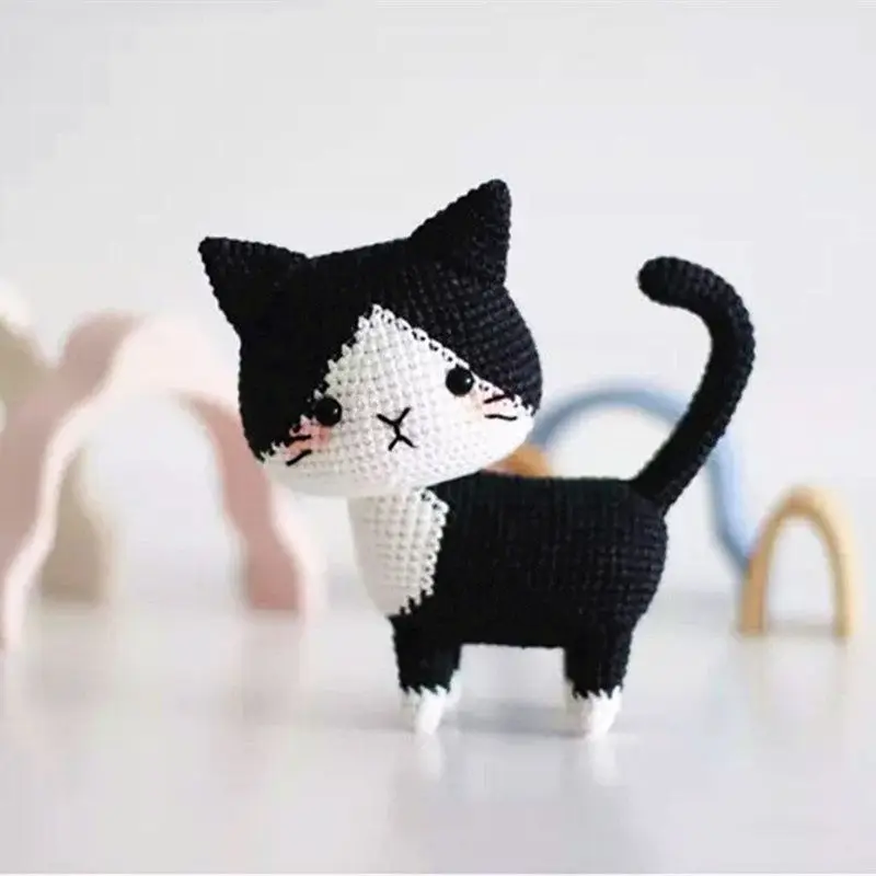 Handmade Woven Cat DIY Material Bag Wool Crochet Knitted Cute Little Flower Cat Ornament Doll Creative Gift Material Bag 3