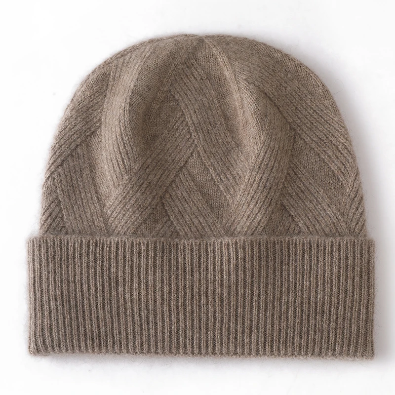 Women Hat Winter New 100% Pure Cashmere Knitted Headgears Soft Warm Hats Lady Fashion Casual Thicken Cap Quality Cashmere Cap 3