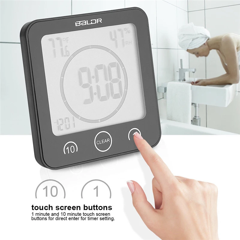 Digital Wall Clock LCD Bathroom Waterproof Shower Clock Timer Temperature Humidity