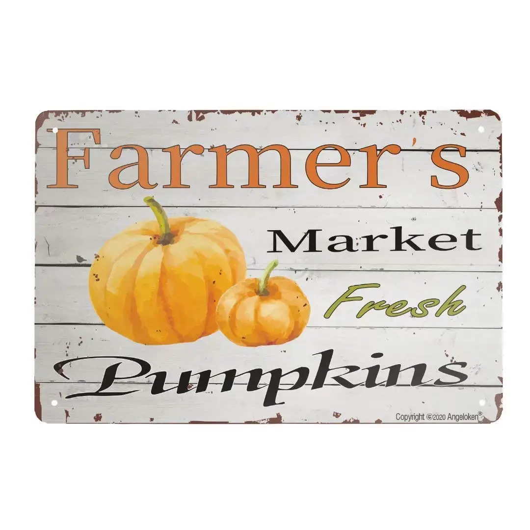 

Retro Tin Sign Farmers Market Pumpkins Vintage Metal Sign for Wall Poster for Home Kitchen Bar Coffee Shop 12X8 Inch