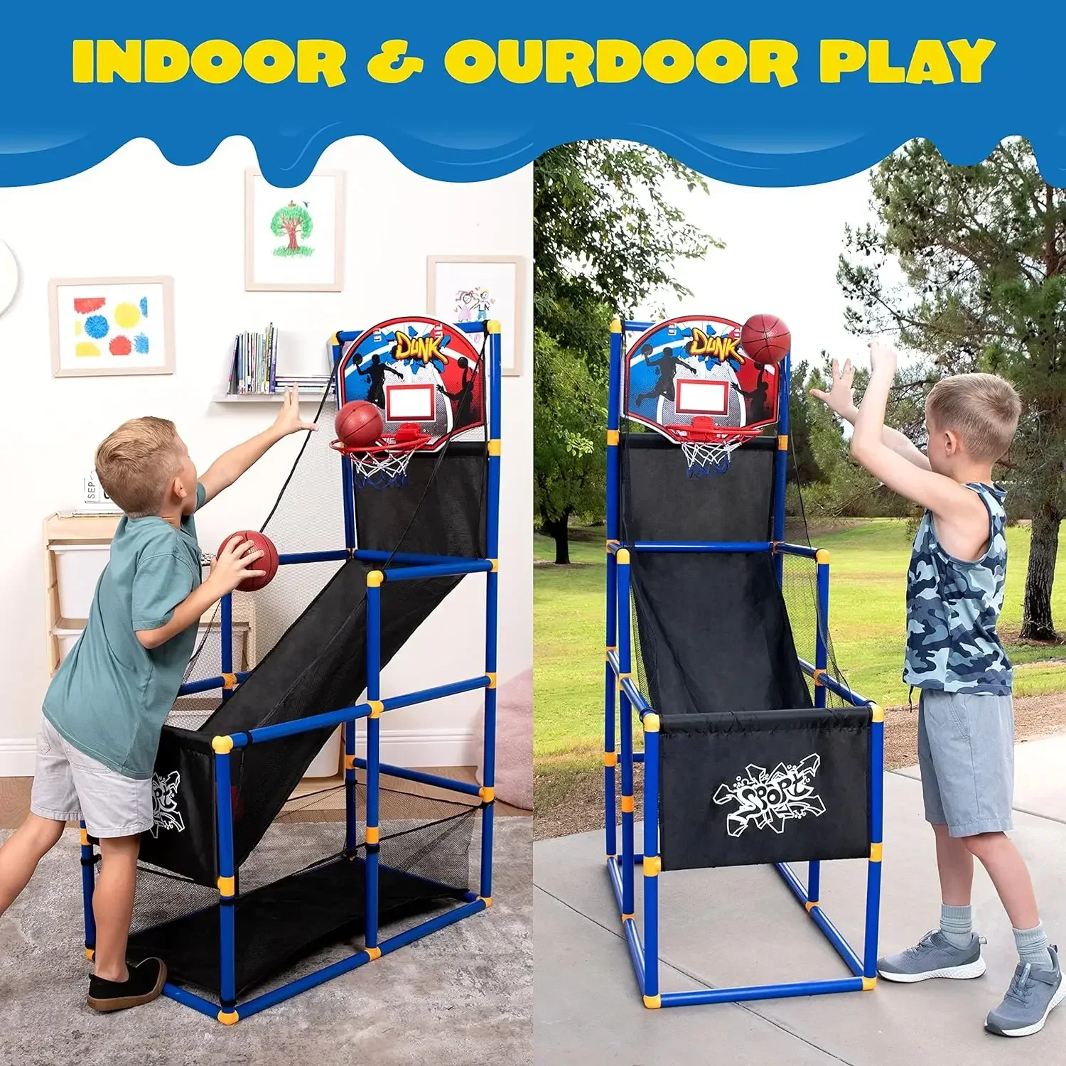 Arcade Basketball Game Set with 4 Balls and Hoop for Kids Old Indoor Outdoor Sport Play Basketball Game Toys Gifts for Toddlers 3